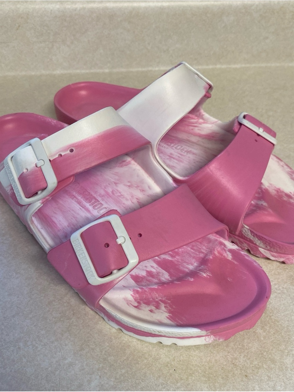 Birkenstock Pink and White Two-Tone EVA Arizona Sandals Size 10 - Picture 2 of 8